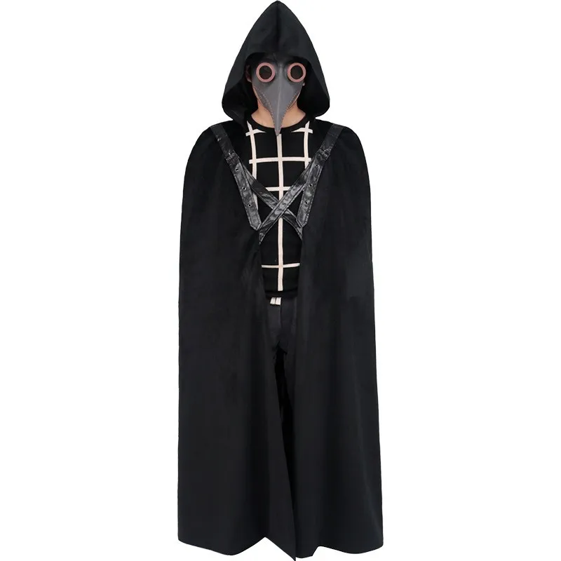 

Adult Halloween Medieval Steam Punk Death God Robe Long Coat Terror Crow Long Beak Mask Costume Women's Ethnic Stage Clothing