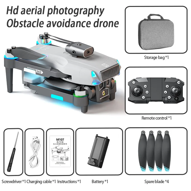 Upgraded M107 Drone Quadcopter: Dual HD Cam, Live Feed, Brushless Motors, Smart Avoidance & Optical Flow RC Toy