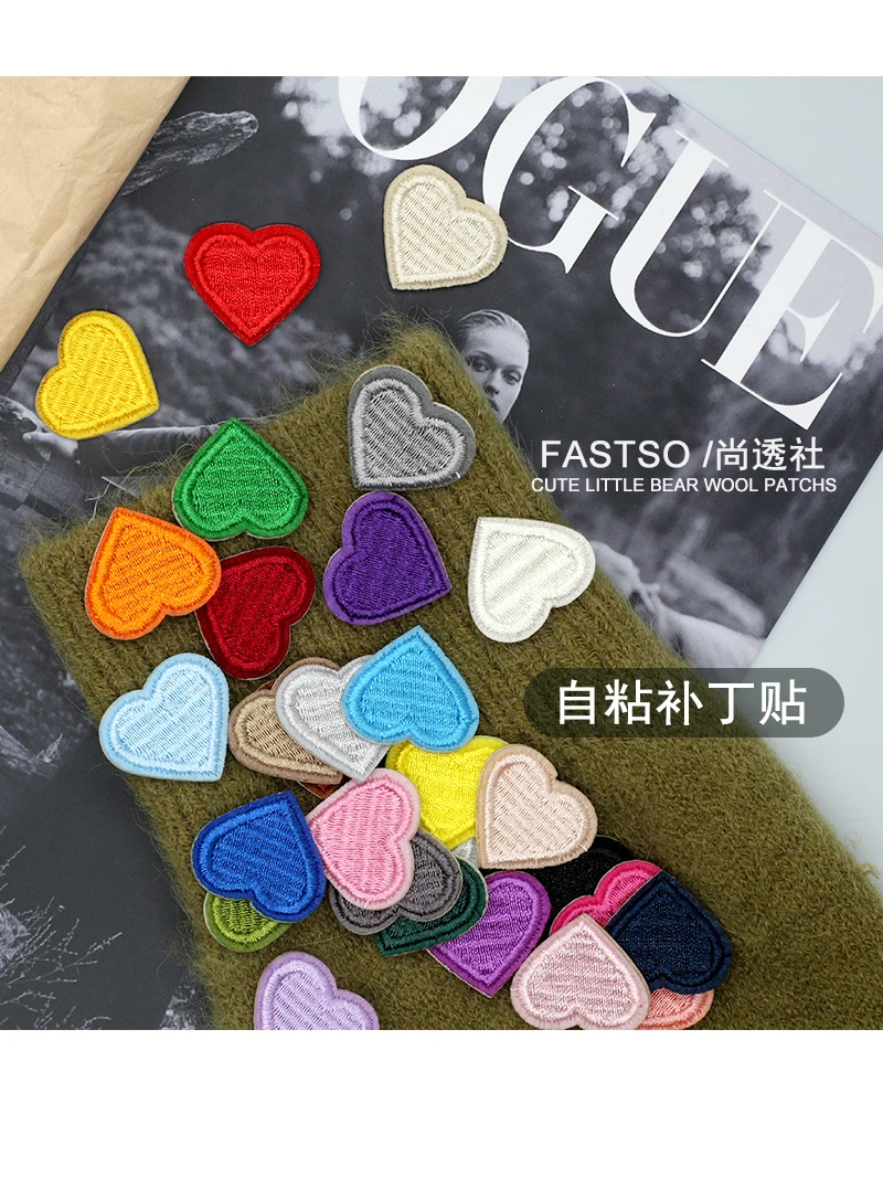 6pcs Mini Heart Self-Adhesive Stick-On Patches for Sewing Clothing Love Iron Embroidered Applique Decorative Patch Sticker