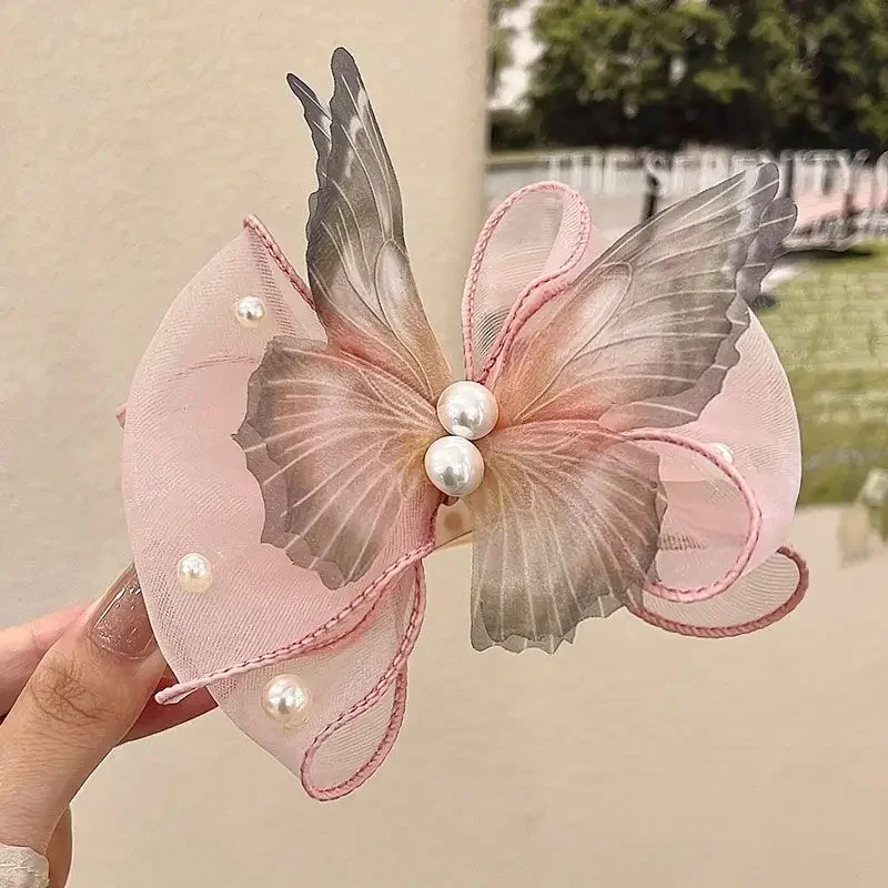 Lady Beautiful Korean Butterfly Exquisite One Word Clip Female 2025 New Bow Duck Billed Clip HairpinM Woman Party Hairclip