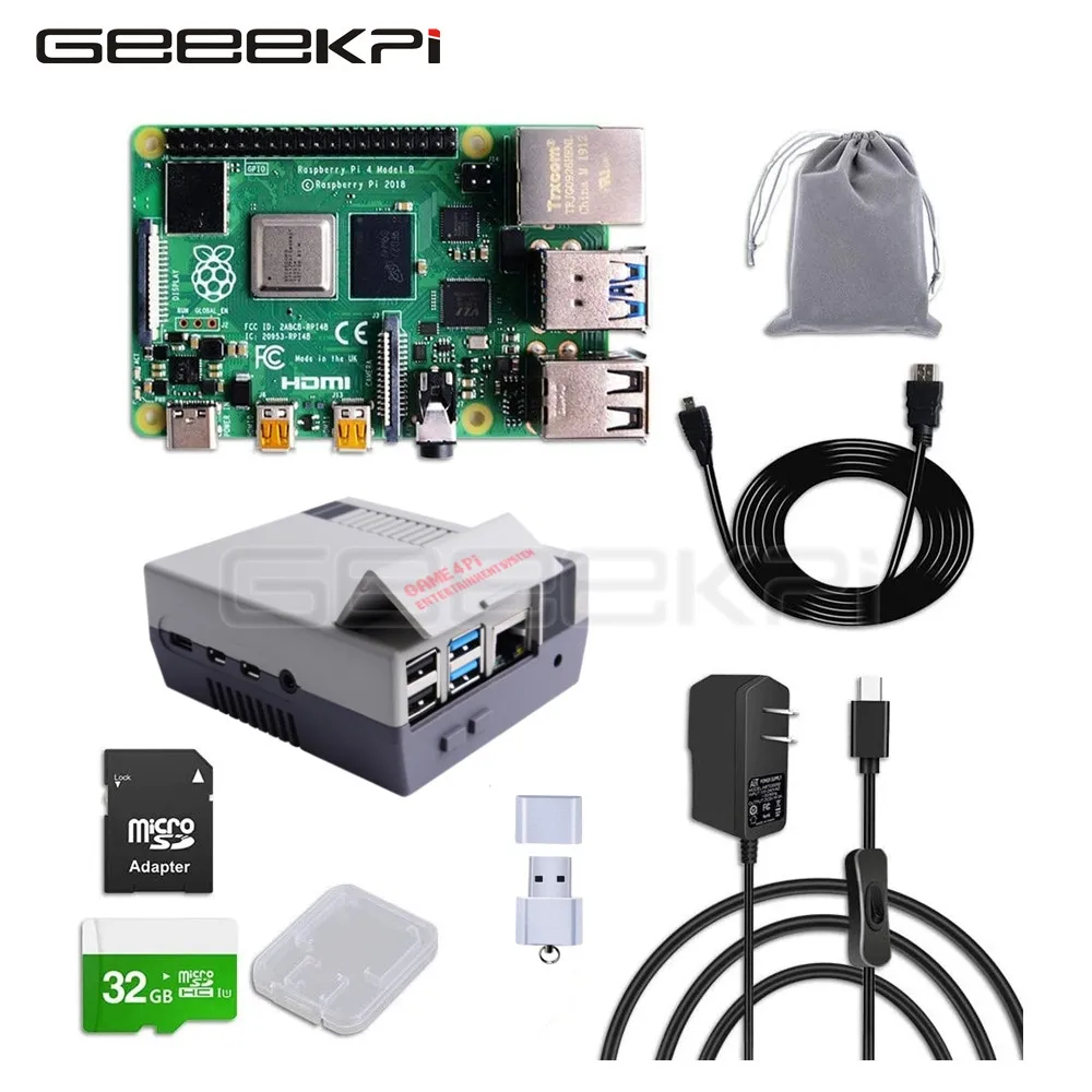 Geeekpi Raspberry Pi 4 Modèle B 8 Go de RAM façades Core Cortex-A72 (ARM v8) 64-Bit SoC @ 1.5GHz délibérément 4pi Case et 32G Card Kit