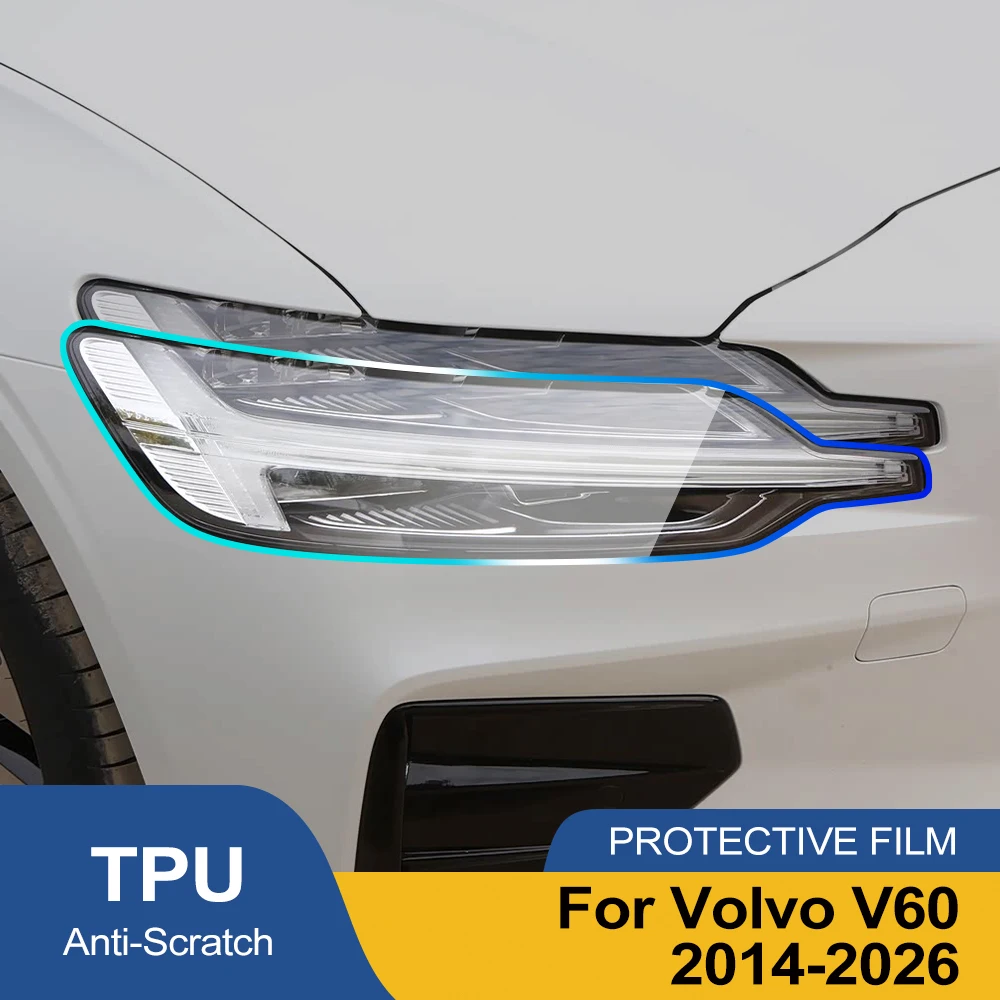 Anti-Scratch TPU PPF Car Headlight Cover for Volvo V60 2014-2026 High Gloss Smoke Black Pre-Cut Vinyl Wrap Protection Film Kit