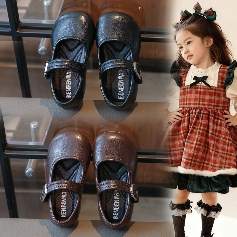 2026Autumn Girl's Flat Shoes Round Toe Hook-loop Shallow Chic Kid's Shoe Solid Colors Anti-slip Daily Casual Children Shoe 7-12Y