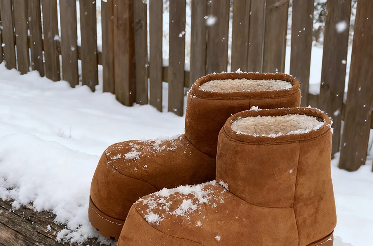Neue Damen-Schneestiefel mit niedrigem Absatz, Markenschuhe, Winter-Knöchelstiefel zum Überziehen, warme Plüschschuhe für Damen, luxuriöse Damenmode, breite Stiefeletten – Detail 3