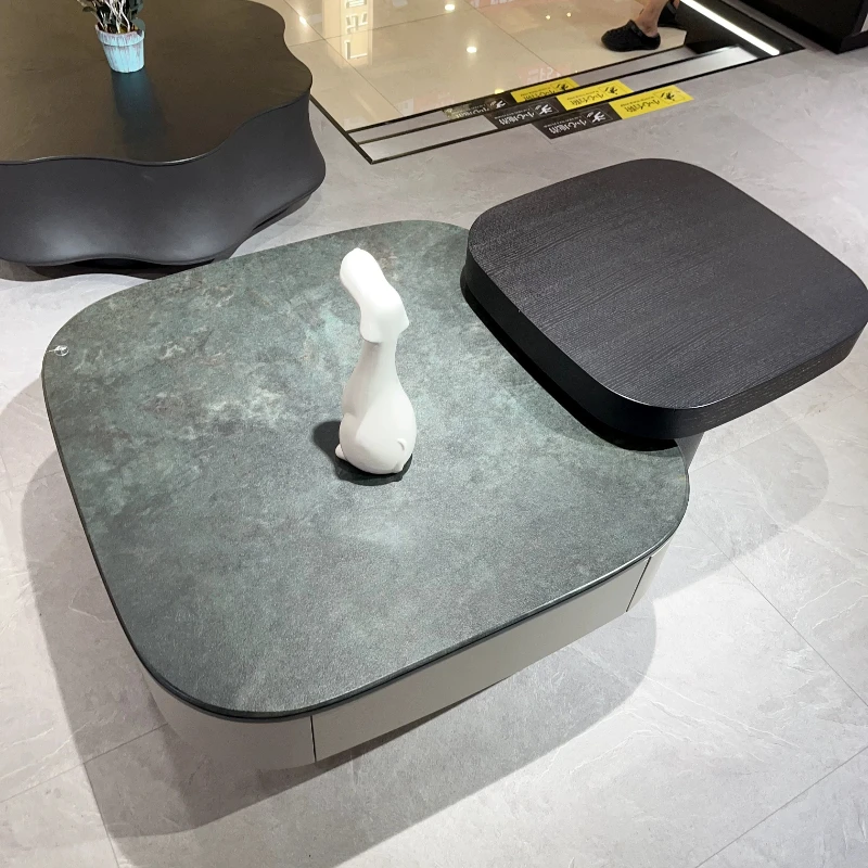 Italian Minimalist Nesting Coffee Table Set with Turquoise Sintered Stone Top Modern Living Room Furniture 2-Piece Coffee Table