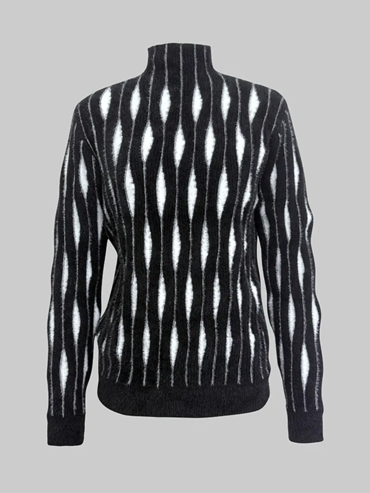 

UOOZEE 2025 New Autumn Winter High-Neck Sweater Tops for Women Fashion Contrast Color Long Sleeves Korean Style Knit Pullover