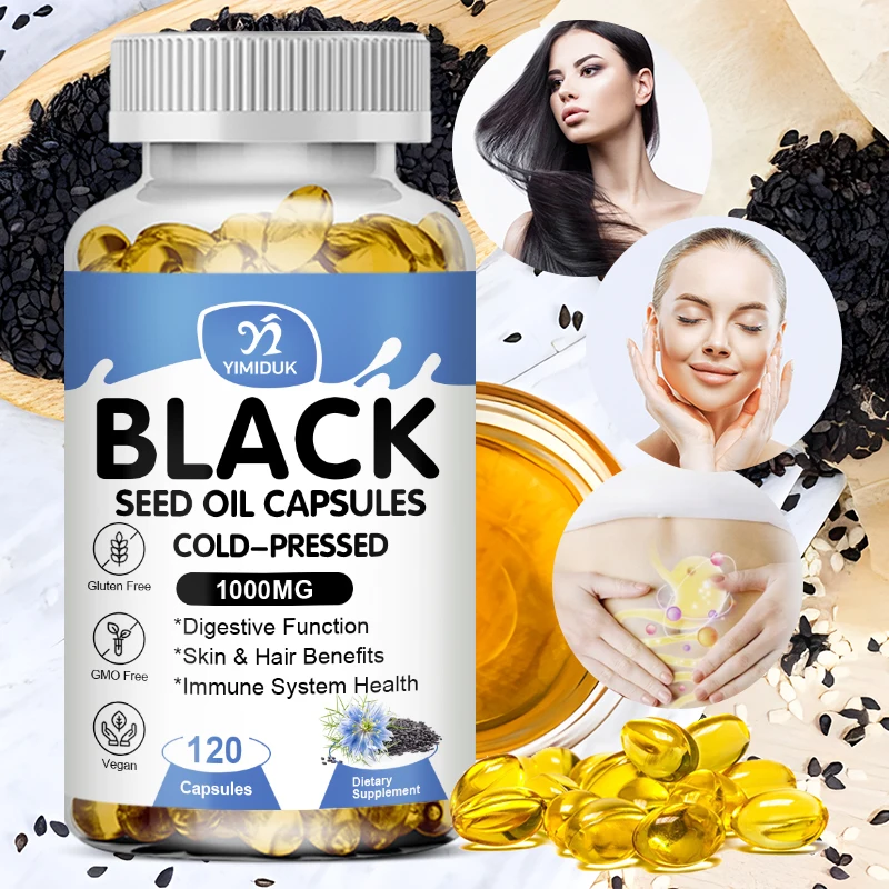 Black Seed Oil Capsules Relieves Indigestion Fights Supports Hair, Skin, Weight Loss Boost Immunity And Fight Inflammation