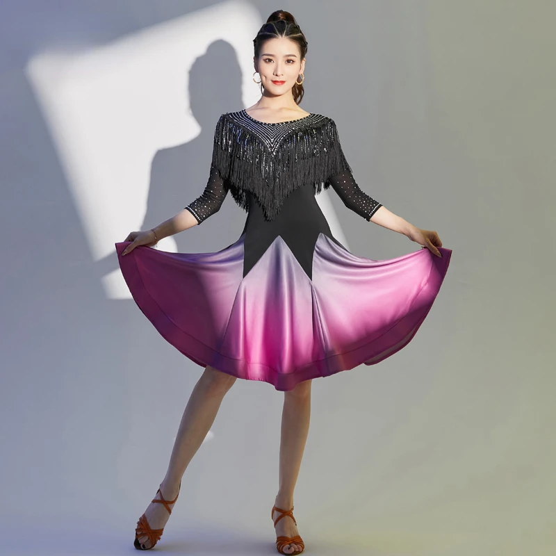 

Latin Dance Skirt Women Ballroom Salsa Tango Latin Dance Dress Group Practice Clothes Sexy Tassel Skirt Performance Clothing