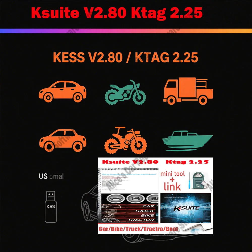 KSuite V2.80 obd2 scanner Kess 5.017 + Ktag 2.25 Software Download Link For KESS V5.017 K-TAG V7.020 KESS 2.70 ECU Turn Program