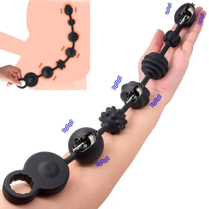 Chain Silicone Vibrator With 10 Vibration Plug Dildo Beads Vaginal Prostate Massage Extra Long With Balls Sex Toy For Women Men