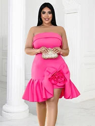 Strapless Dresses for Women Plus Size 4XL Appliques Trumpet Ruffles Knee-Length Birthday Evening Cocktail Event Prom Gowns