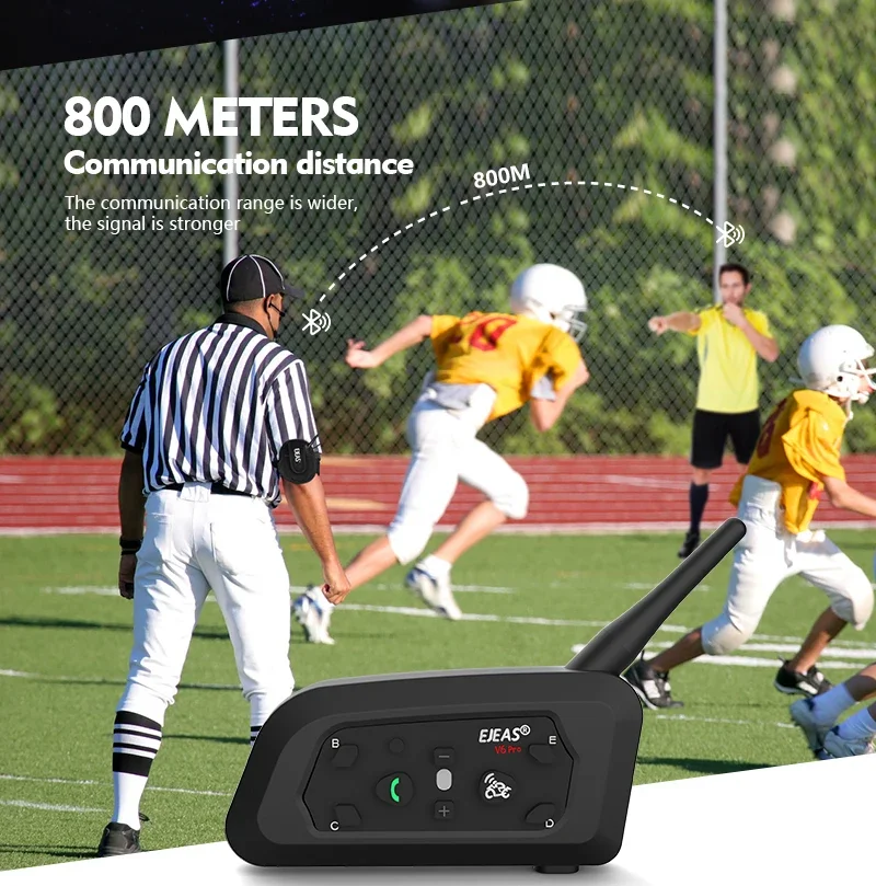 EJEAS V6C Pro Professional Football Referee Interphone Bluetooth 5.1 Bicycle Intercom Headset 850mAh Battery CVC Noise Reduction