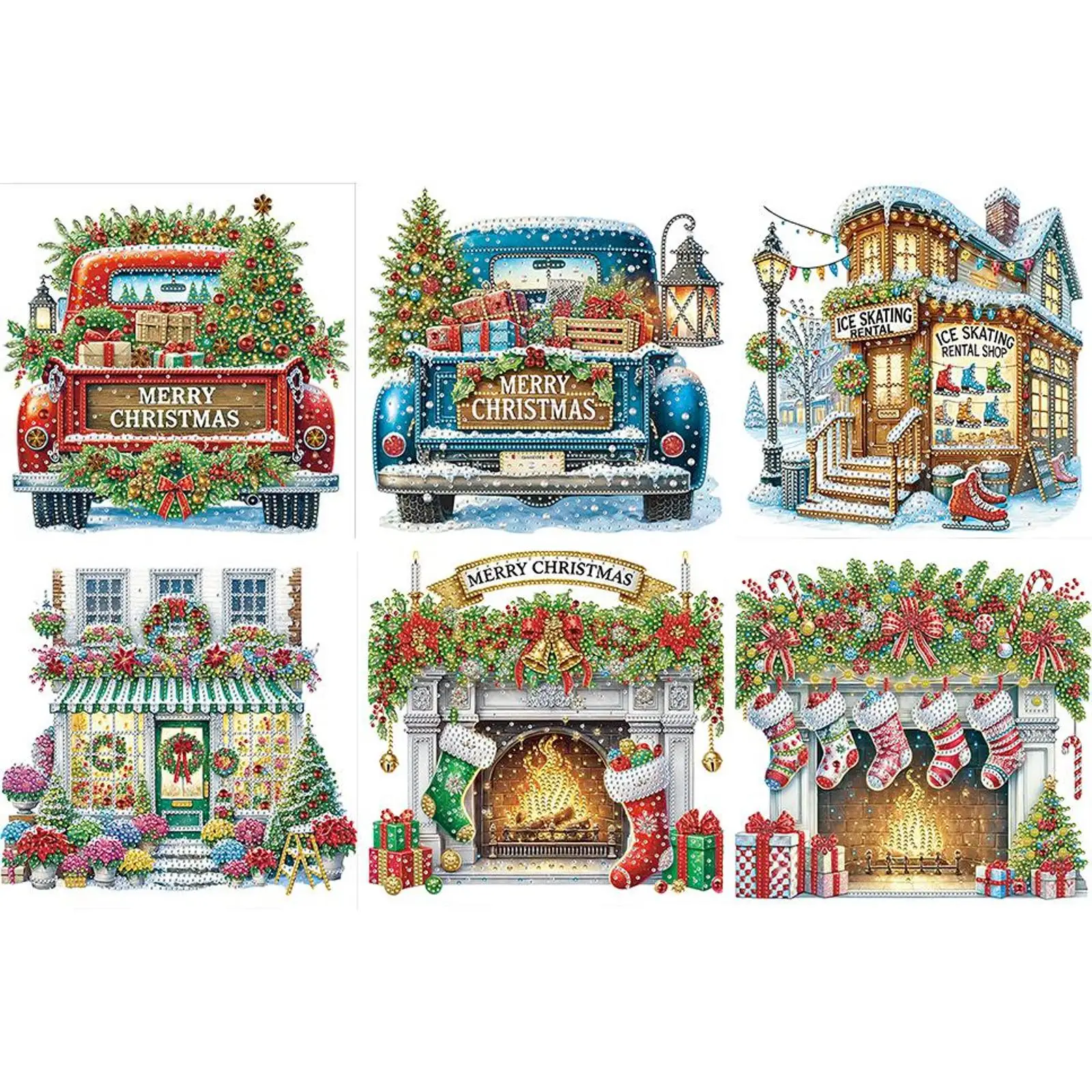 

6pcs Partial Drill DIY 5D Diamond Art Painting Kits Special Shaped Rhinestones 30x30cm for Home Wall Decor