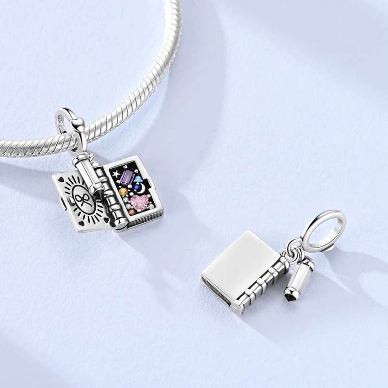 925 Sterling Silver Daily Note Book Charms Beads Fit Original Bracelets Bag Keychain Earring Pendant Diy Women Jewelry Gift