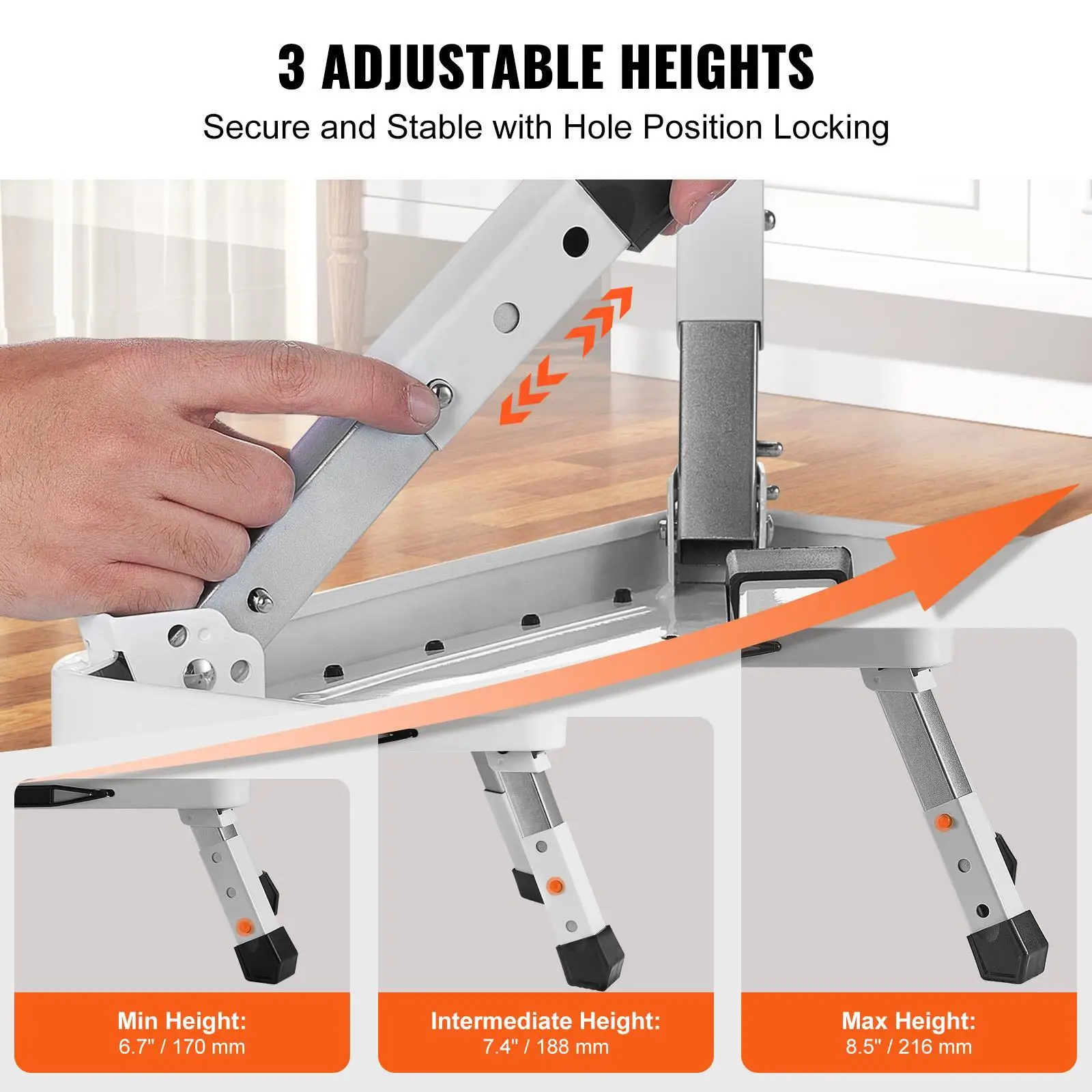 Step Stool 1-Step 330lbs Capacity, Folding Steel Step Ladder 3 Adjustable Height, Portable Toddler Step Stools for Adults, Non-Slip Sturdy Step Ladders for Office, RVs, Pets, Bathrooms,Bedrooms