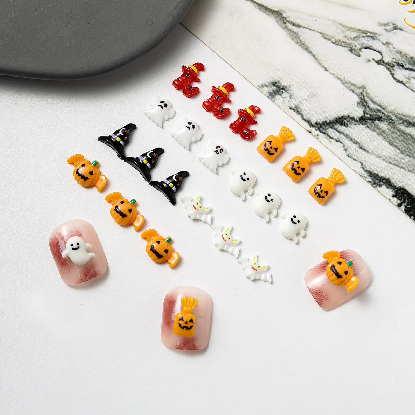 20pc Halloween Resin Nail Charms Pumpkin Ghost Little Ghost Magic Shoes Nail Decorations Parts DIY 3D Mini Nail Art Accessories
