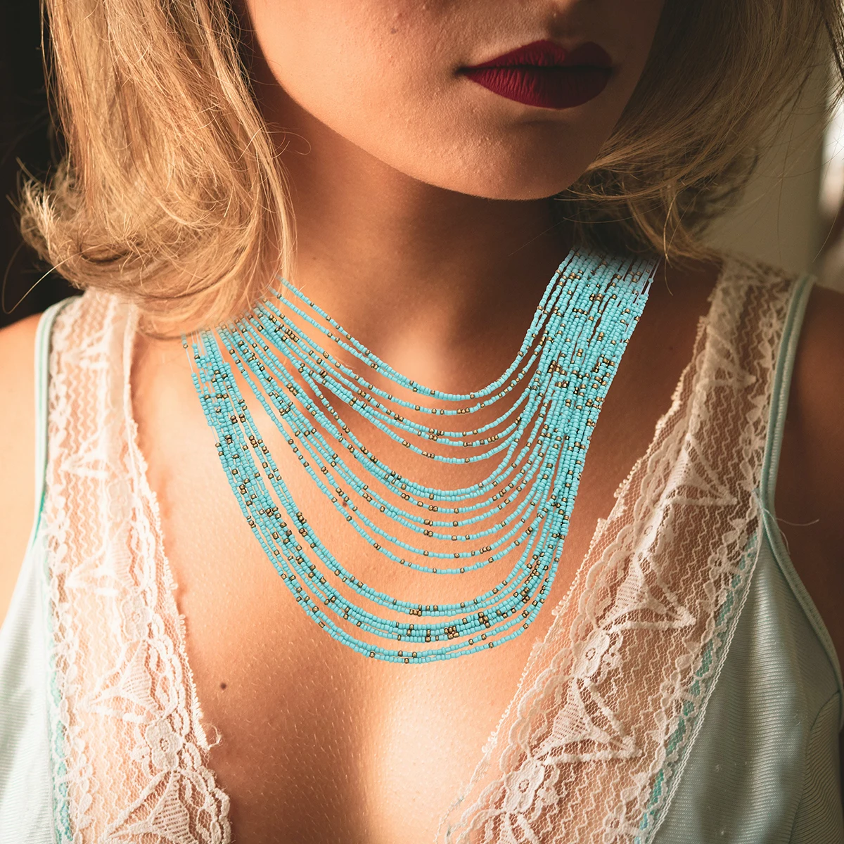 

Necklace Retro Personality Women Chain Girls Pendant European and American Fashion Blue
