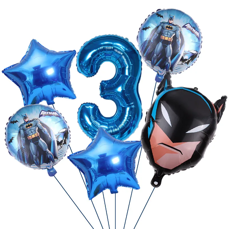 6 sztuk DC Superhero foliowa zestaw balonów urodzinowych 32 \'\'numer Batman dekoracje dla dzieci balon Baby Boy materiały na przyjęcie urodzinowe