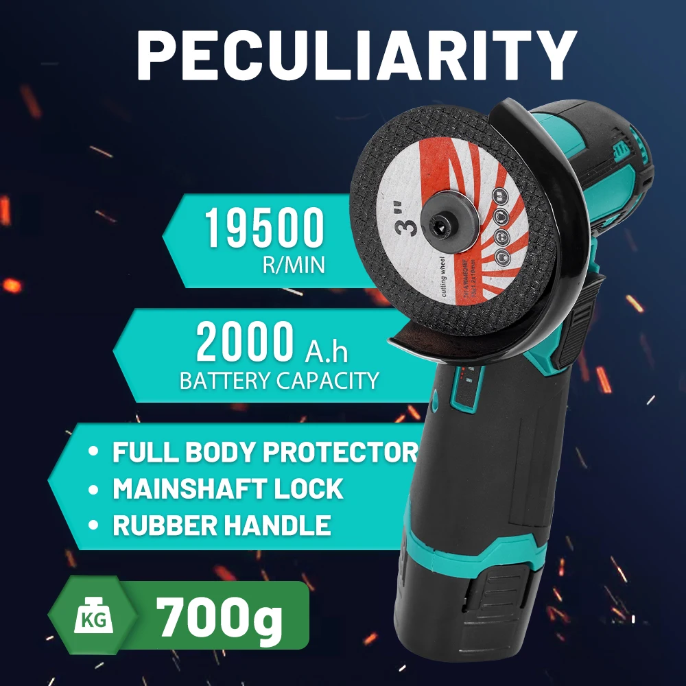 Koopa 19500rpm Mini Angle Grinder Power Tools,Handheld Portable Electric Grinder Machine with 2 Cutting Disc and 2.0Ah Battery