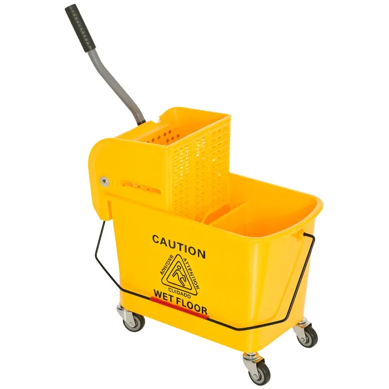 

HOMCOM Compact Mop Bucket with Wringer on Wheels, 21 Quart Capacity with Separate Dirty and Clean Water Tanks, Yellow