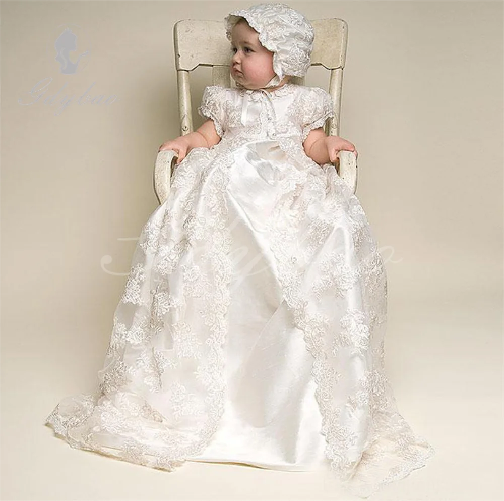 Christening Gowns Lace Appliques Baby First Communion Dresses Ruched Beads Newborn Toddler Baptism Dresses