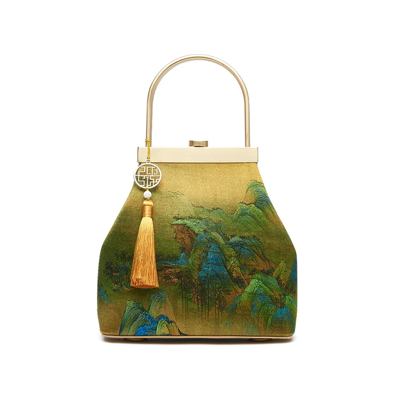 Chinese Style Hanfu Bags Painting Mulberry Silk High-end Lux Kiss Lock Women's Clutch Handbag Cheongsam Bag for women