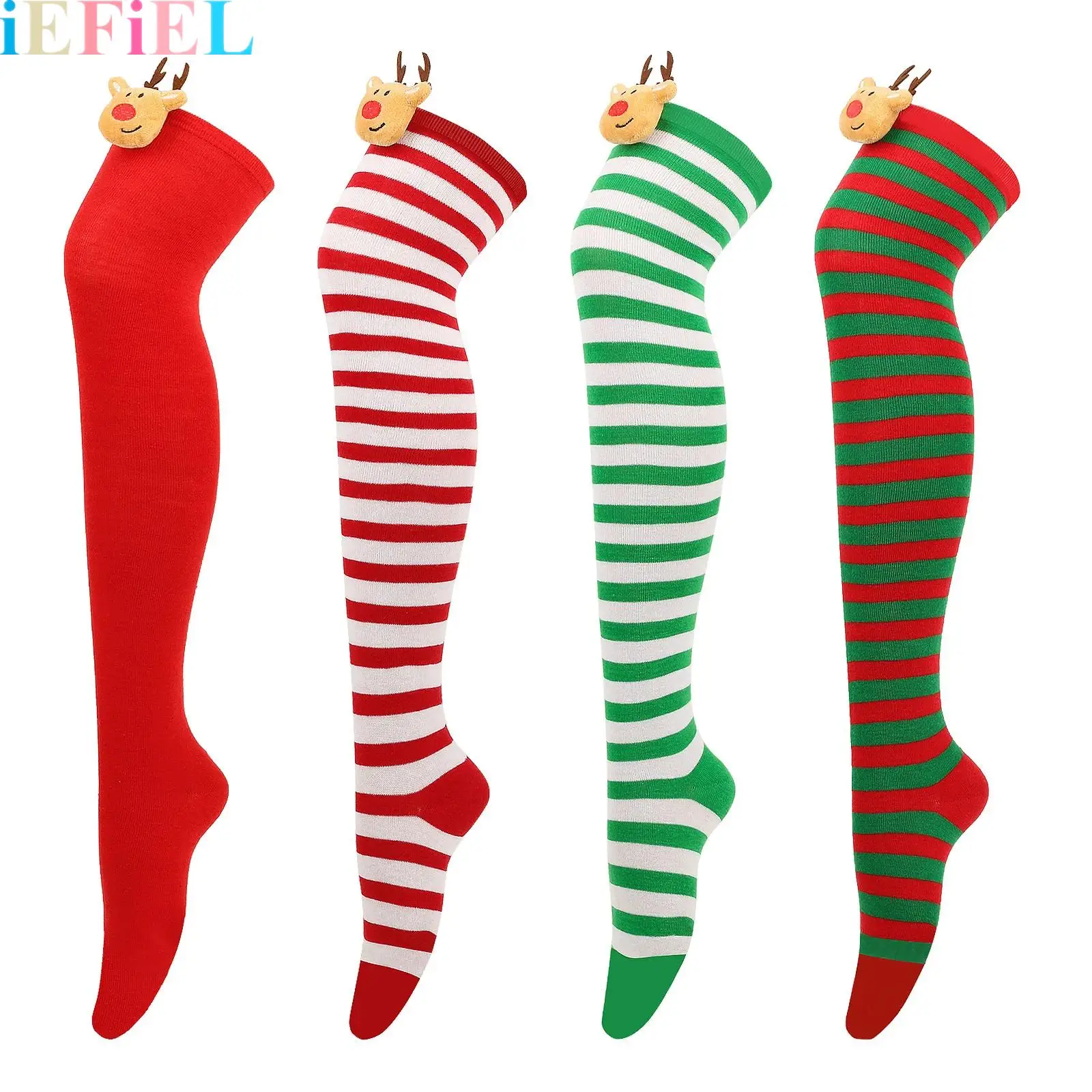 

1Pair Elk Thigh High Socks Elastic Over The Knee Knit Stockings for Halloween Christmas Daily And Cosplay