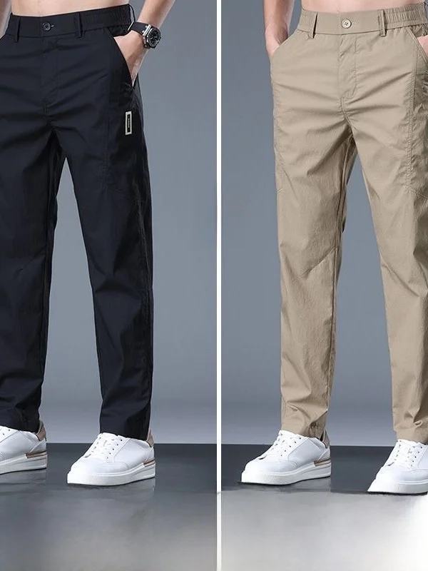 Men's Summer Thin Ice Silk Quick Dry Casual Pants Loose Straight American High End Business Elastic Ultra Thin Long Trousers