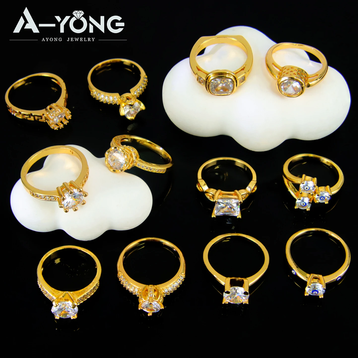 Dubai Mode Zirkonia-Ringe 21k Vergoldet Italienischer Vintage-Verlobungsring Arabischer Damen Brautschmuck – Detail 1