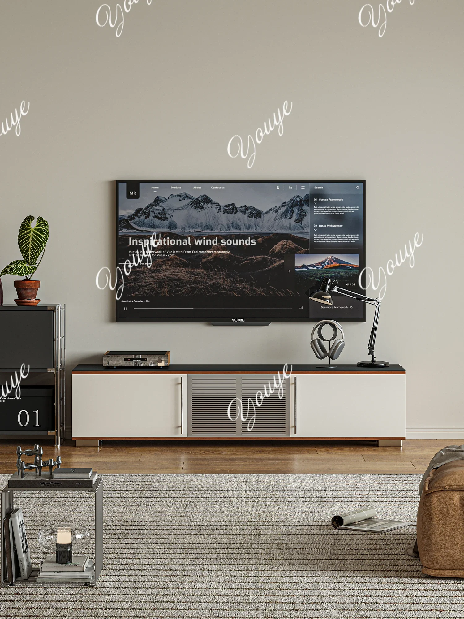 XM Modern Minimalist TV Cabinet Black And White Contrast Color Household Wall Locker Floor Premium Integrated Side Cabinet