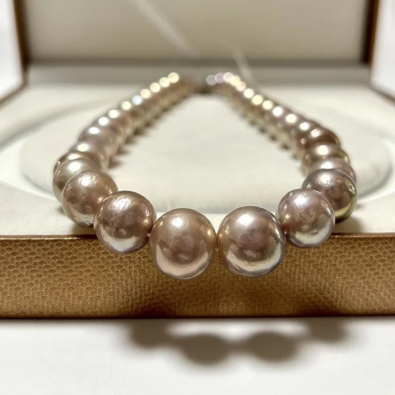 Elegant 12-14mm Natural Sea Champagne Pearl Necklace for Women Nearly Round Free Shipping for WomenFine Wedding Party Jewelry