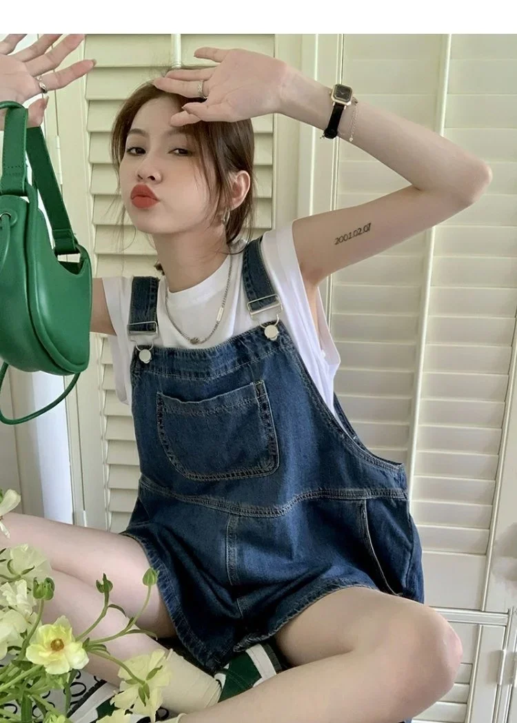 Damen-Jeans-Strampler, Playsuits, glättet Silhouette, Schweißbuchstaben, raffiniert, locker sitzend, Frühling und Herbst, Manschetten, lockere Passform, hohe Ins