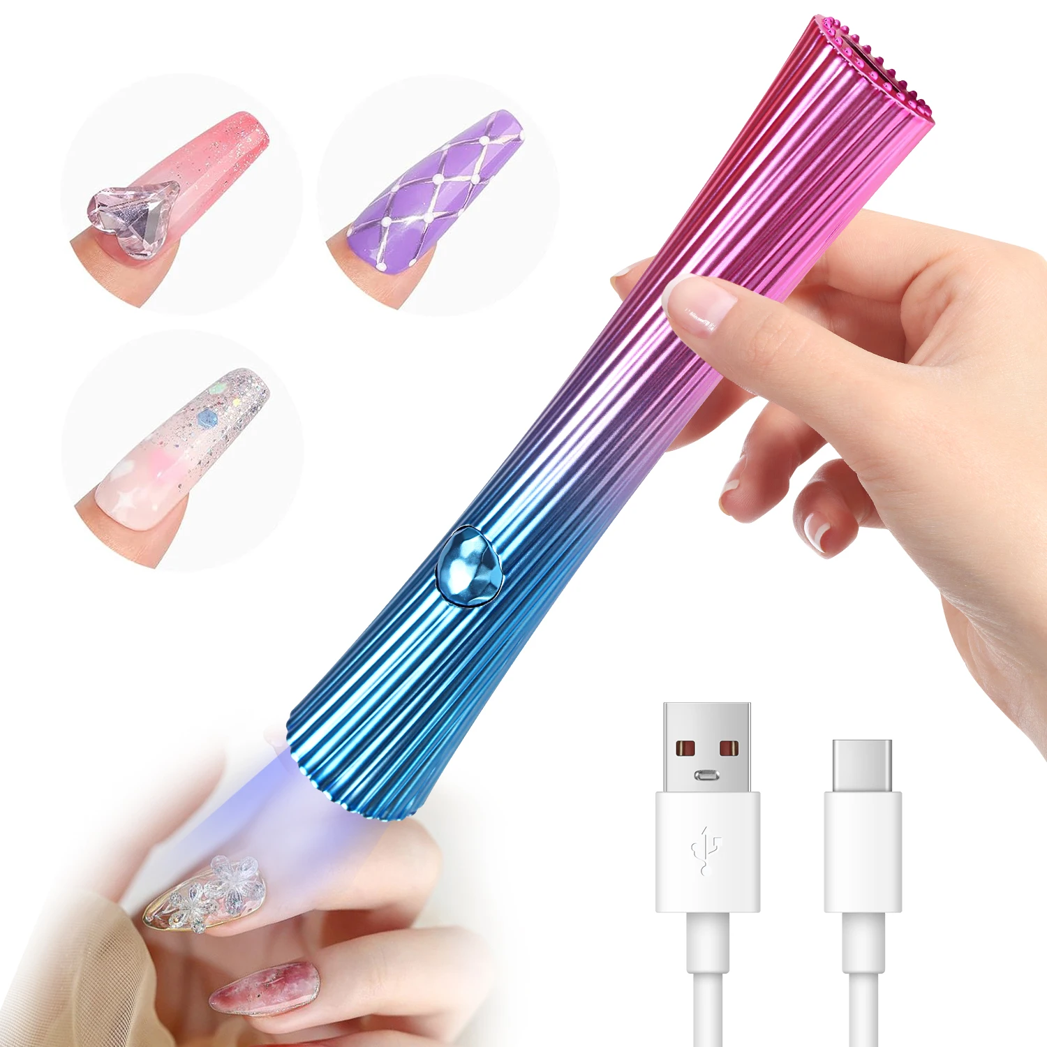 Portable Gradient Nail Lamp with 5X Magnification Light Source, 20s/60s Timing & Long - Lasting Rechargeable Battery