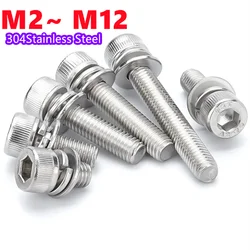 304 Stainless Steel Hexagon Socket Triple Combination Screws Cylindrical Head Bolts M2 M2.5 M3 M4 M5 M6 M8 M10 M12