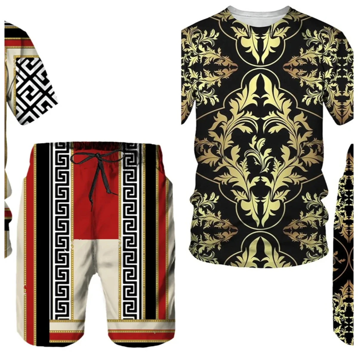 

25-26 Summer Hot-selling Fashion Trend Luxury Suit 3D Printing American Street Breathable Quick-drying T-shirt Shorts Set