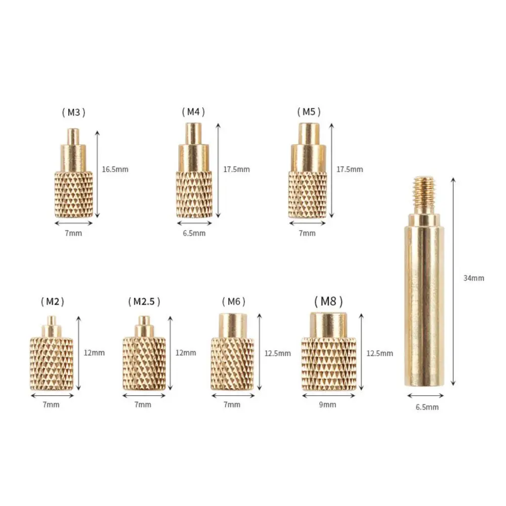 8-teiliges Universal-Wärmeeinsatzmutter M2-M8, Innengewinde, Messing, Wärmeeinsetzungswerkzeug, Werkzeugset, Rändelmutter, Lötkolben