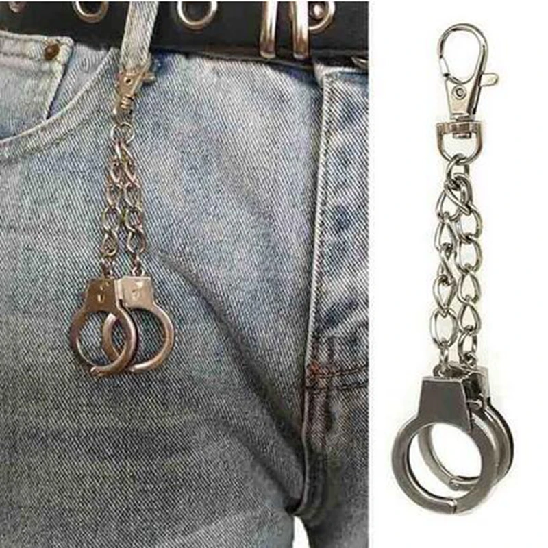 Thumb Toy Handcuffs Wallet Belt Chain Key Ring Punk Rock Hiphop Pants Waist Chain Men Women Keychains Jeans Jewelry Party Bijoux