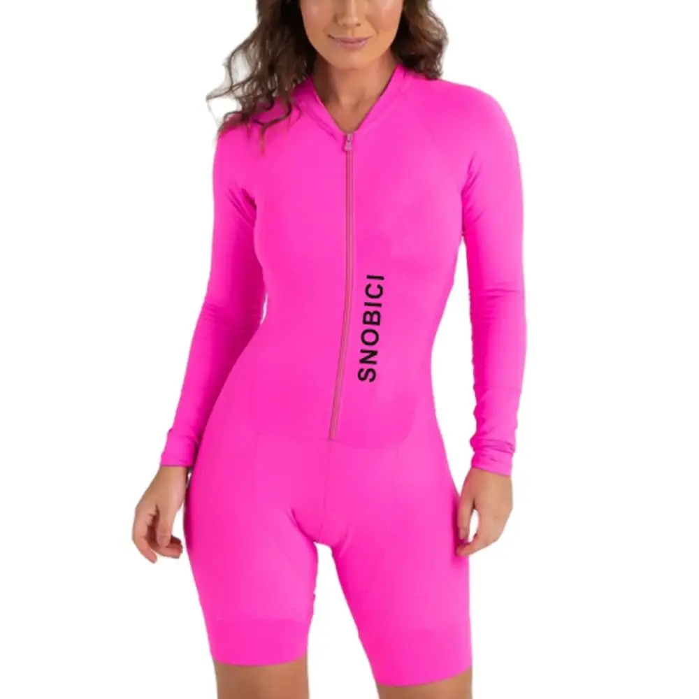 Snobici Cycling Women\'s Long Sleeve Skinsuit Macaquinho Ciclismo Feminino Bicycle Jumpsuit Pro Mtb Summer Sun Protect Speedsuit