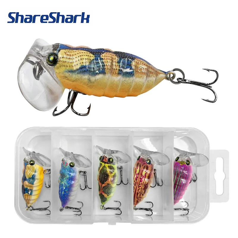 

ShareShark 5 шт./упак. Воблеры-насадки для спиннинга, имитирующие насекомых (цикады), плавающие поверхностные приманки, жесткие бионические приманки-насекомые