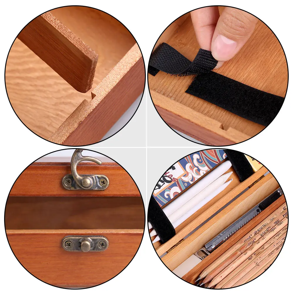 

Sturdy Solid Wood Stationery Box Pencil Holder Storage Container Crayon Organizer Oblong Design Compact Size Dustproof Anti-Loss