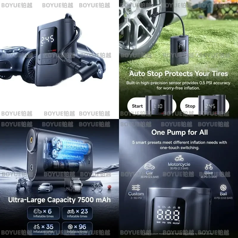 Portable Wireless Car Tire Inflator 7500mAh Air Compressor Pump for Motorcycle Bicycle Ball Auto Emergency Tool