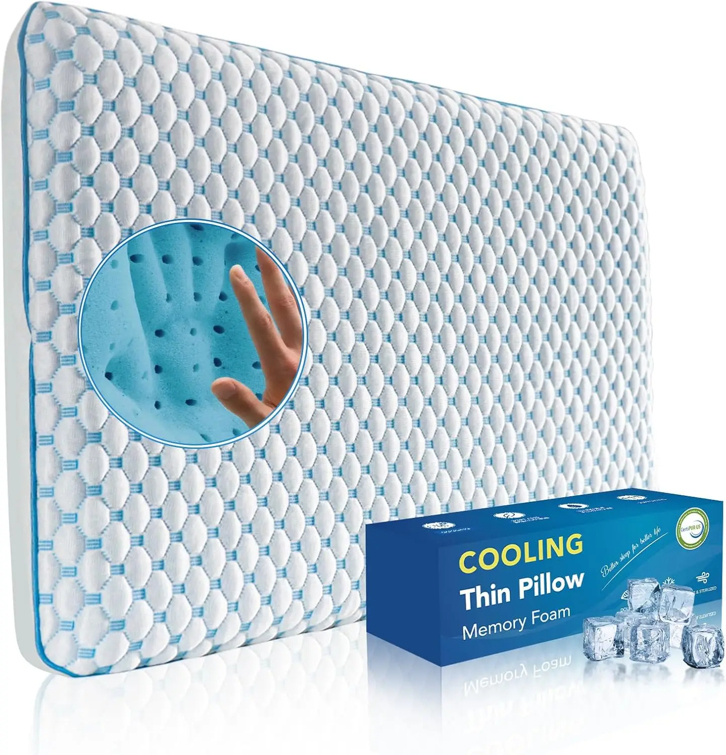 

Stomach Sleeping Pillow for Neck and Shoulder Pain Relief, Thin Memory Foam with Cooling Gel, Slim Low Profile 2.75 Inches, King