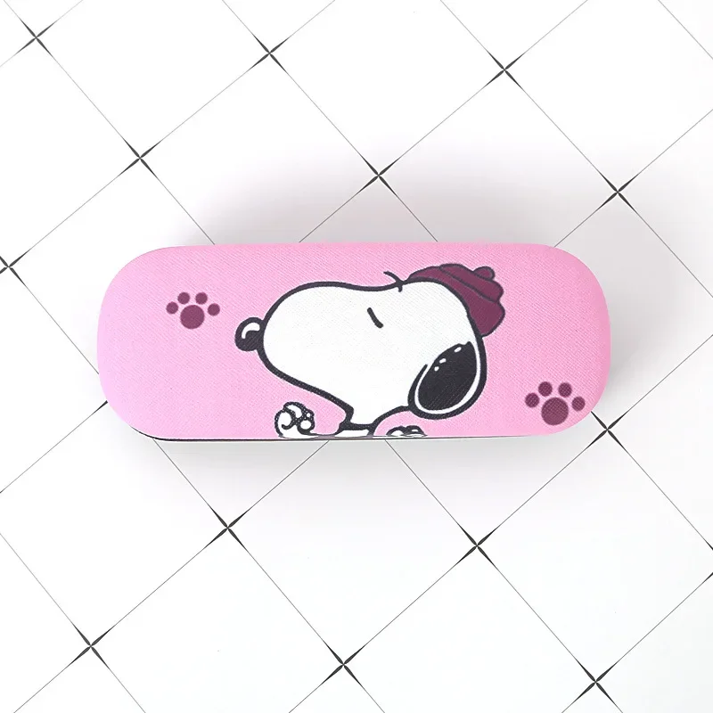 Snoopy PU Leather Myopia Glasses Case Bullet Buckle Box Optical Myopia Iron Box Student Simple Sunglasses Box Storage Box kawaii