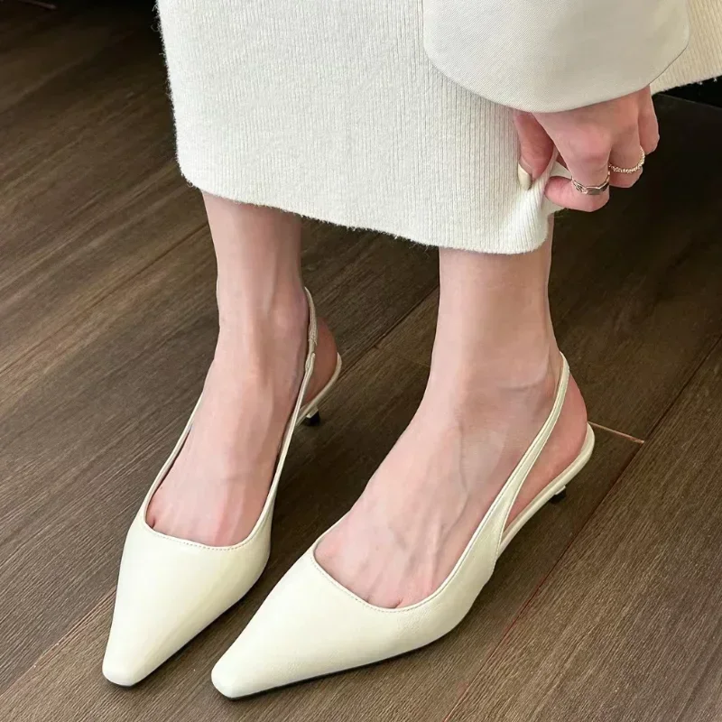 2023 High Quality Shoes for Women Slingbacks Women\'s High Heels Summer Office Pumps Women Solid Slip-on Closed Toe Sandal Ladies