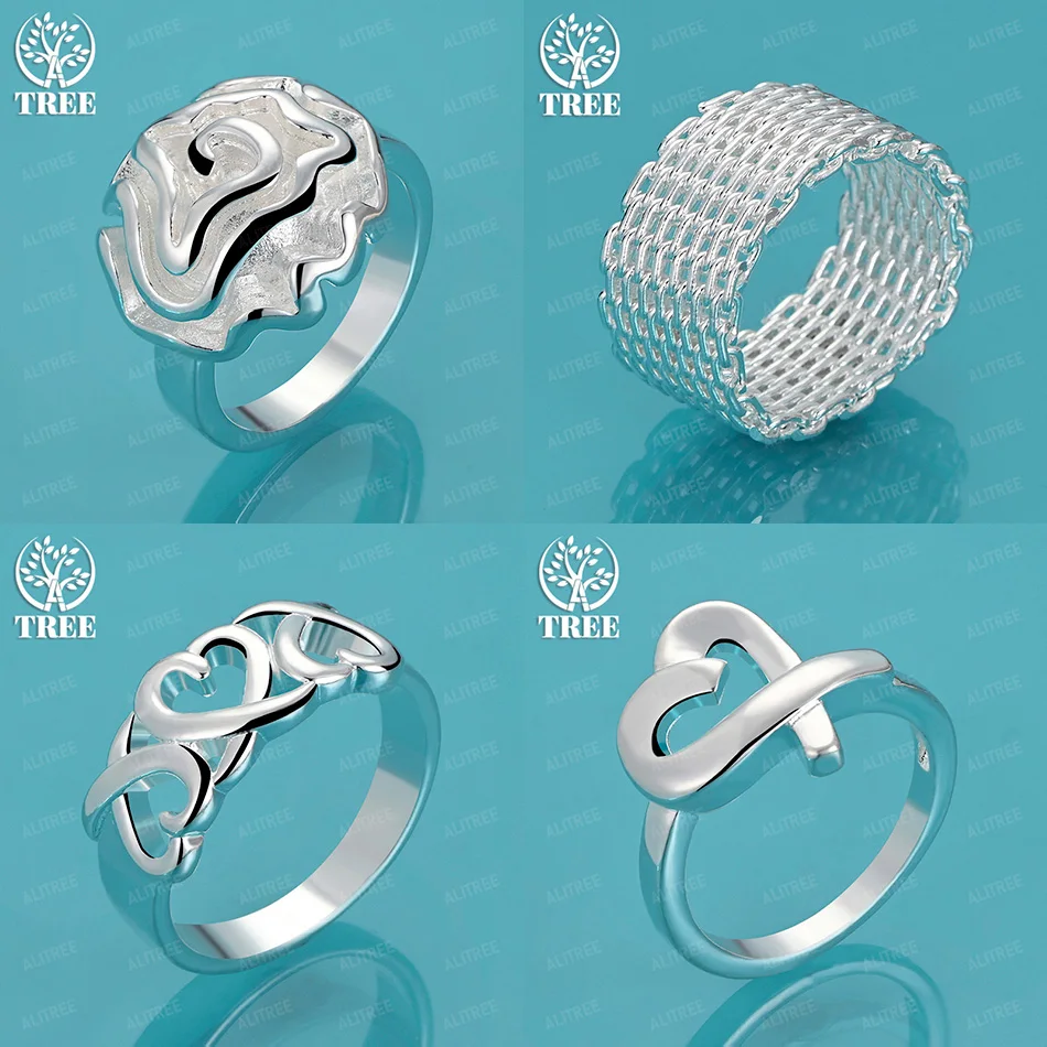 

Classic 925 Sterling Silver Heart Flower Mesh Ring Women Party Wedding Engagement Banquet Fashion Design Jewelry Accessories