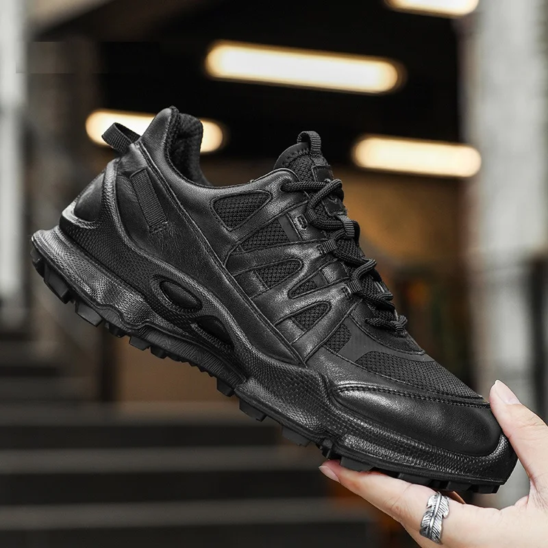 

Men Casual Sneakers Top Grain Leather Cowhide Breathable Oxford Shoes Arch Support Injection Hiking Shoes