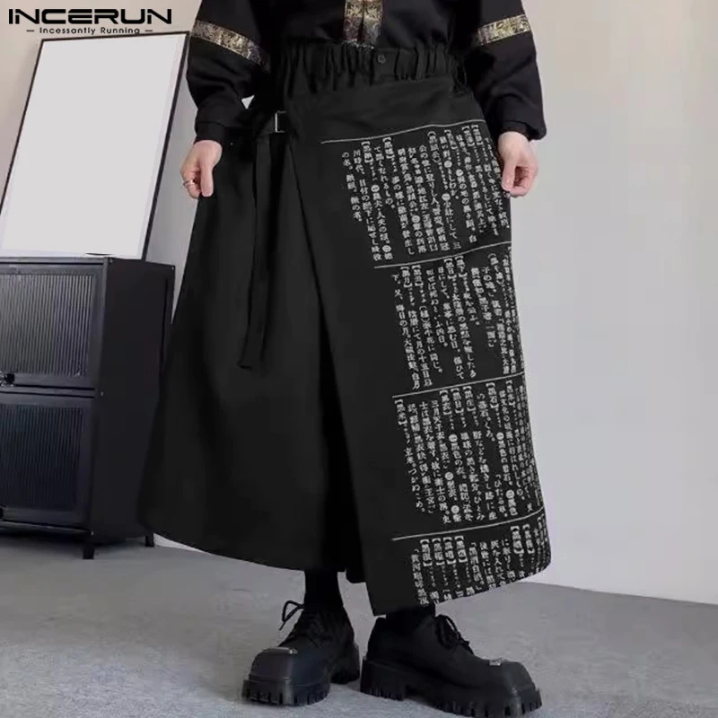 

INCERUN Men Pants Printing Elastic Waist Joggers Loose Irregular Skirts Trousers Men Streetwear 2025 Vintage Casual Male Pants