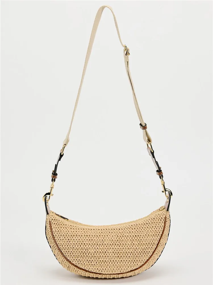 Fashion Woven Hobo Straw Bag Bohemian Half Moon Travel Beach Bags for Women Handbags Designer Handmade Shoulder Crossbody Bag