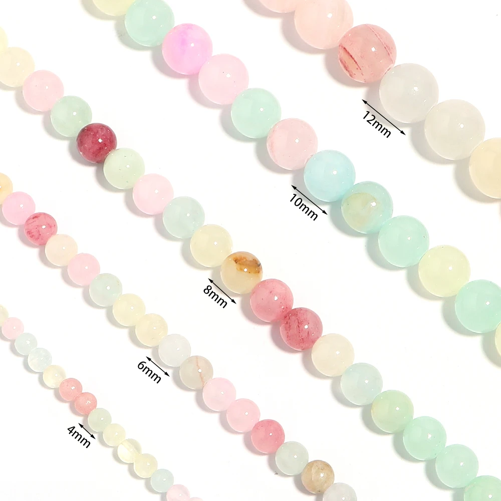 1 Strand 4 6 8 10 12mm Natural Colorful Jades Stone Beads Smooth Round Loose Stone Bead For Jewelry Making DIY Bracelet Necklace
