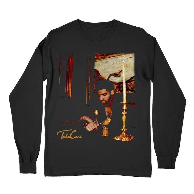 Drake Take Care Grafik-T-Shirt, Vintage-Rap-Shirt, Hip-Hop-Streetwear, lange Ärmel und Sweatshirts erhältlich, Unisex-Passform für Musik